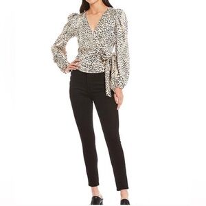 WAYF Kora Animal Print Wrap Blouse NWOT - S